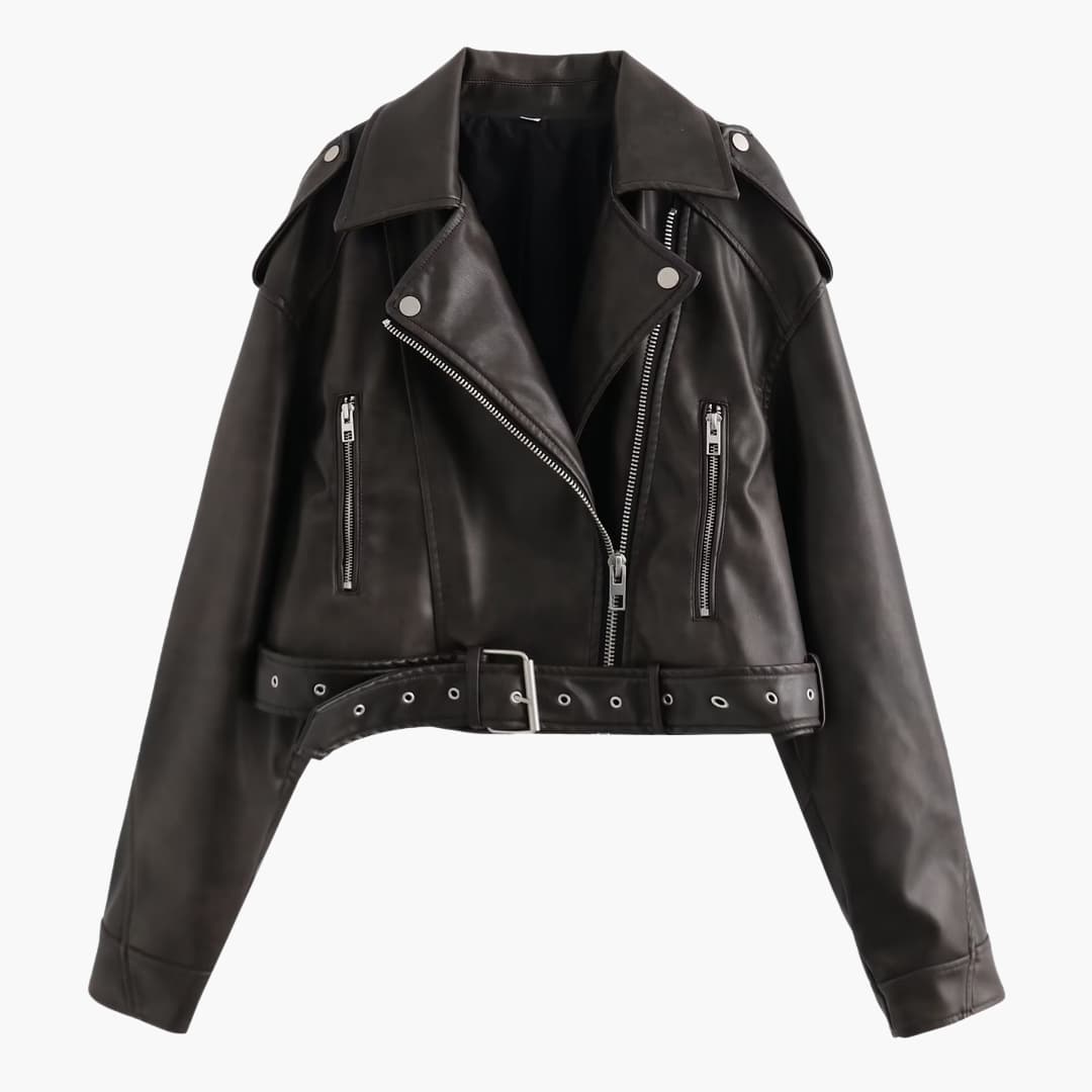 Damen-Bikerjacke mit Reverskragen und Reißverschlusstaschen