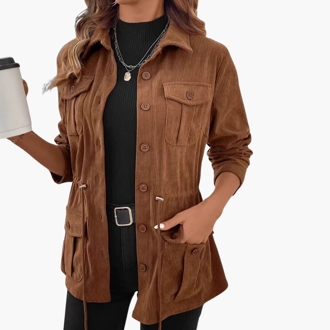 Damen Cordjacke mit Knopfleiste