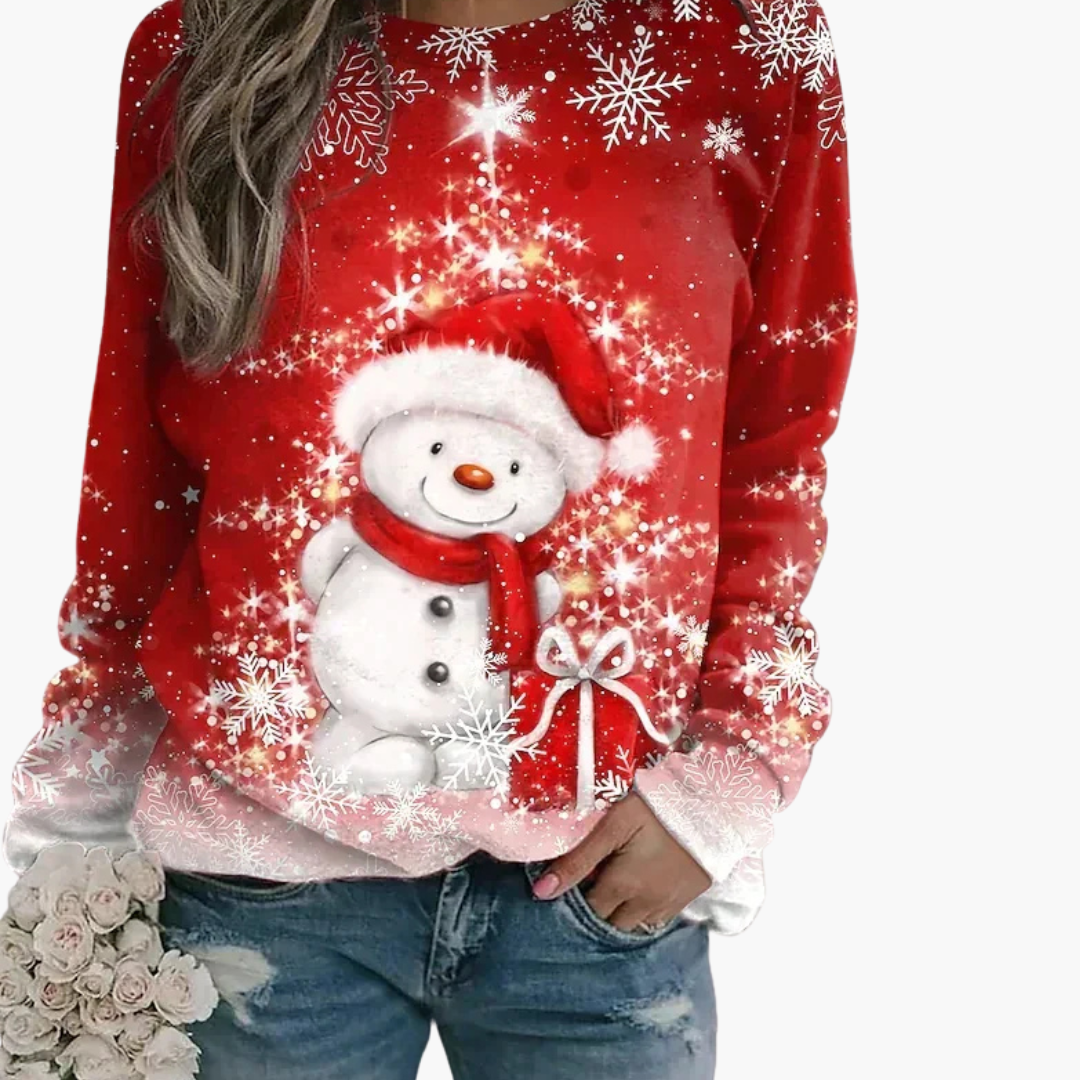 Damen Weihnachtspullover mit Rentier und Schneemann-Print