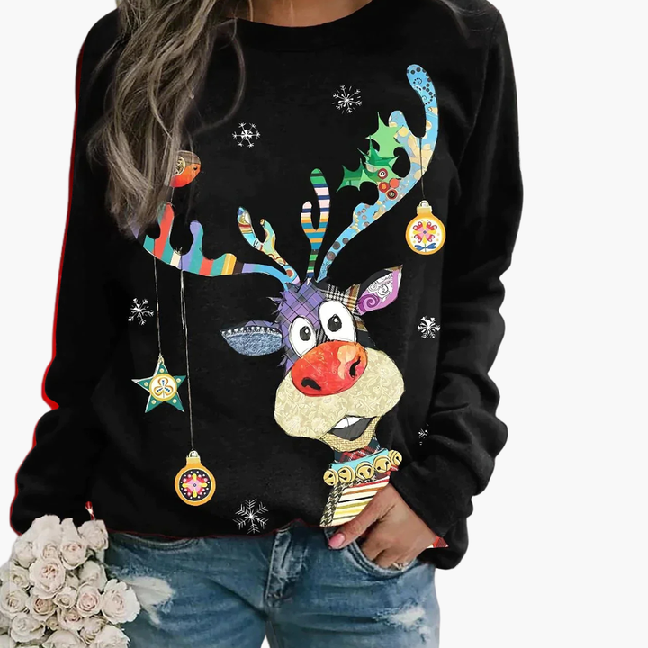 Damen Weihnachtspullover mit Rentier und Schneemann-Print