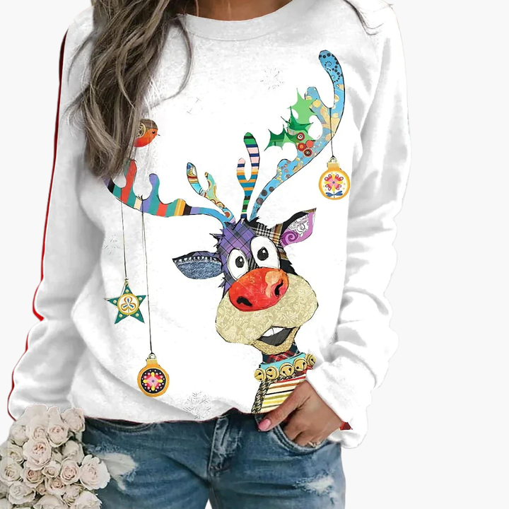 Damen Weihnachtspullover mit Rentier und Schneemann-Print