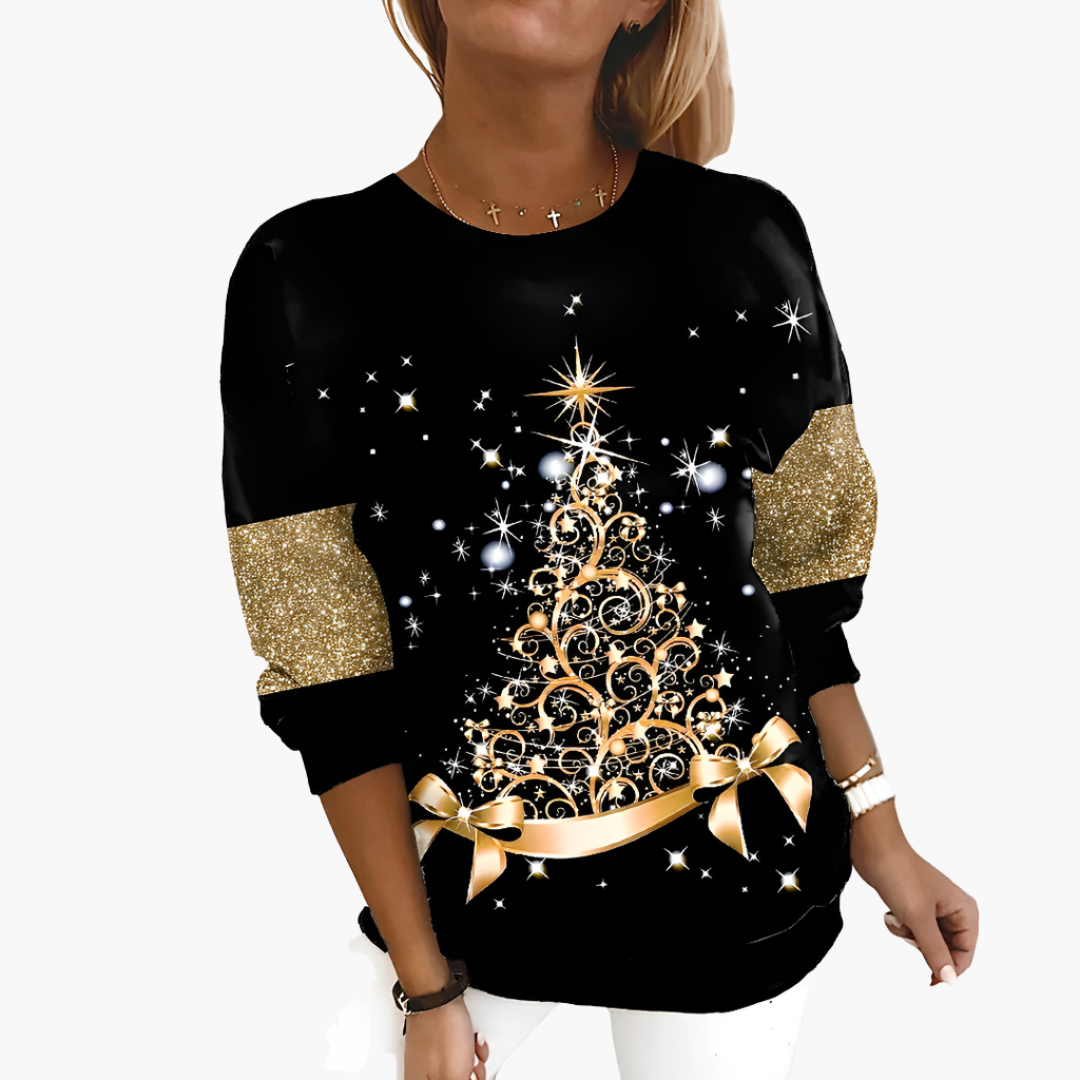 Damen pullover mit Rundhalsausschnitt und festlichem Print