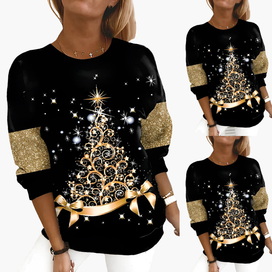 Damen pullover mit Rundhalsausschnitt und festlichem Print