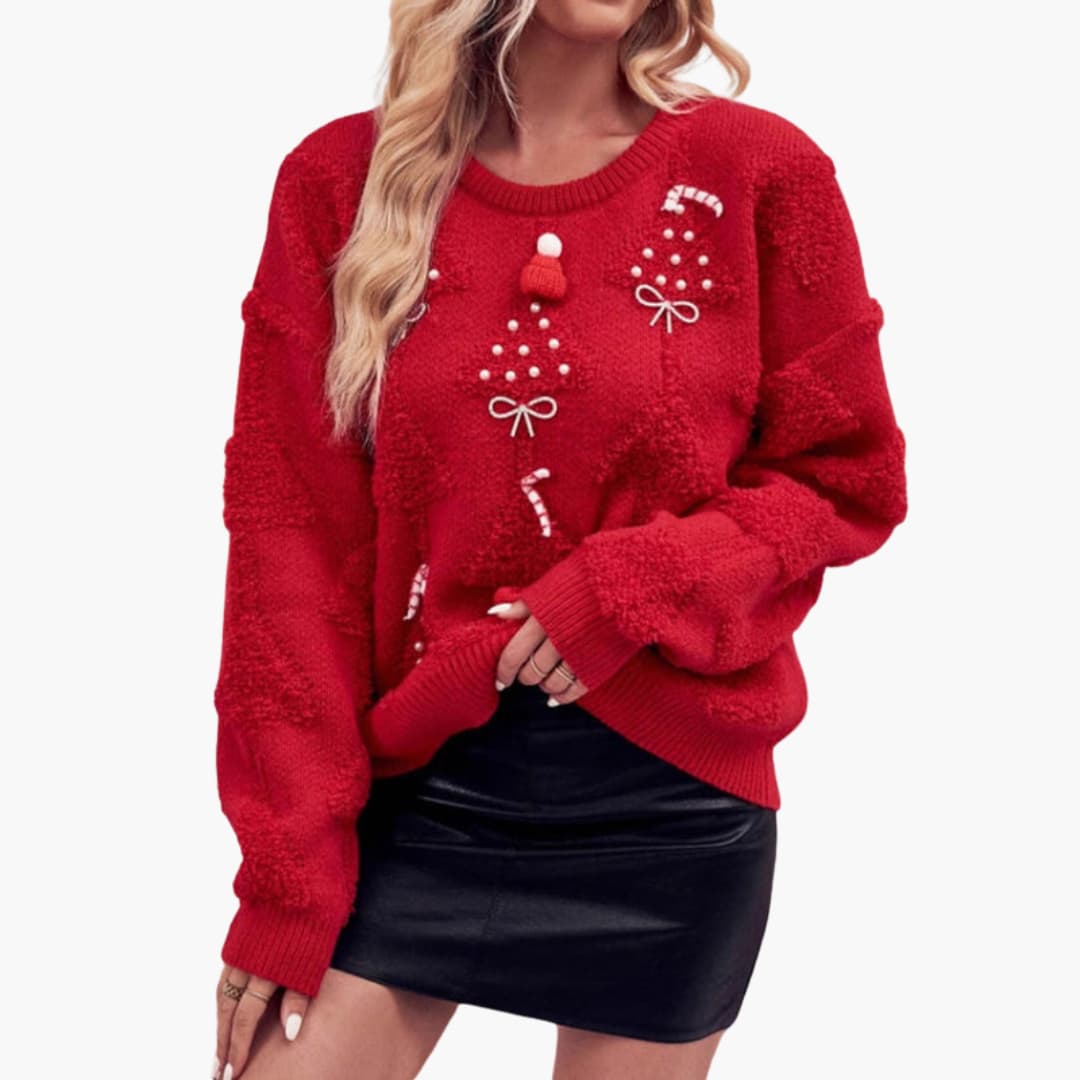 Weihnachtspullover für Damen mit 3D-Details