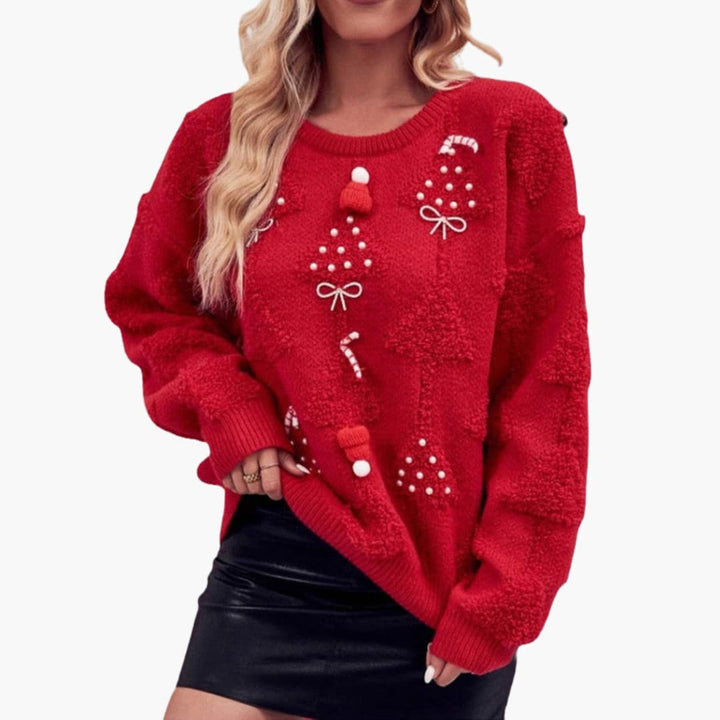 Weihnachtspullover für Damen mit 3D-Details