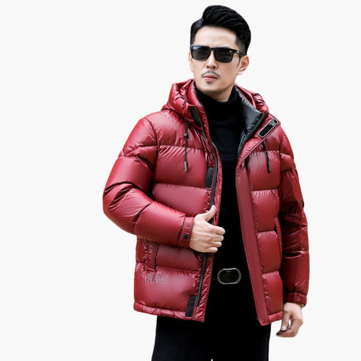 Herren Daunenjacke mit Kapuze und Reißverschluss