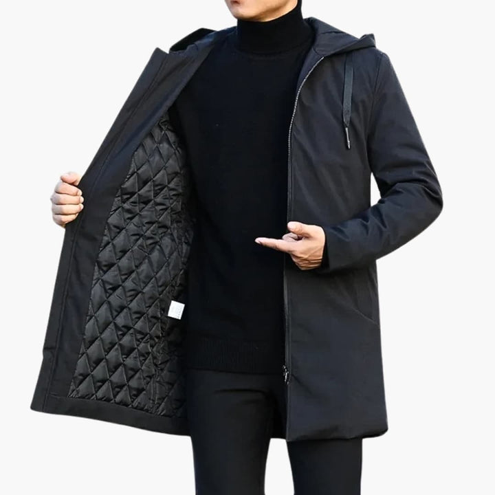 Herren-Regenjacke mit Kapuze, Steppung und durchgehendem Reißverschluss
