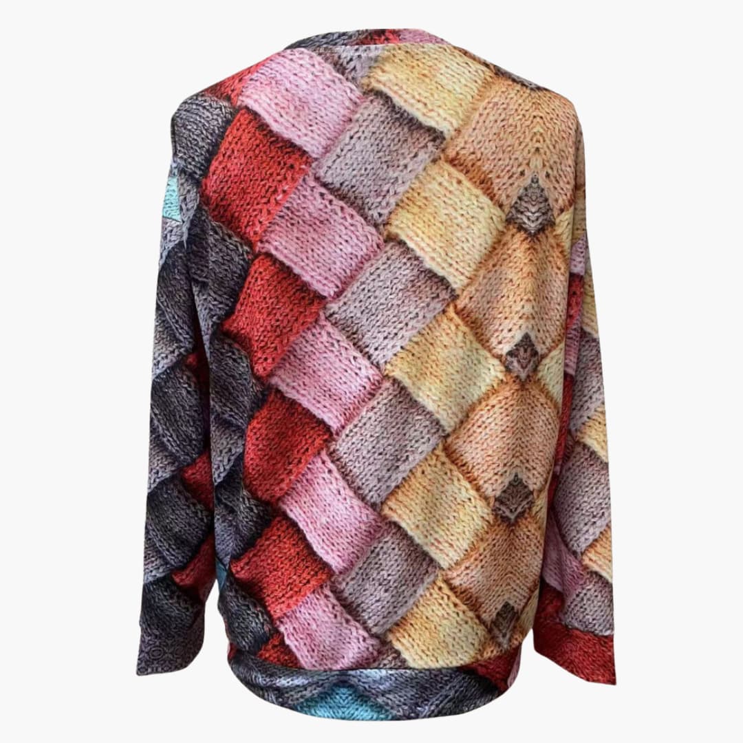 Damen pullover mit Rundhalsausschnitt und mehrfarbigem Muster