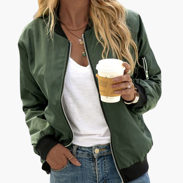 Damen Bomberjacke mit gerippten Bündchen und Reißverschluss