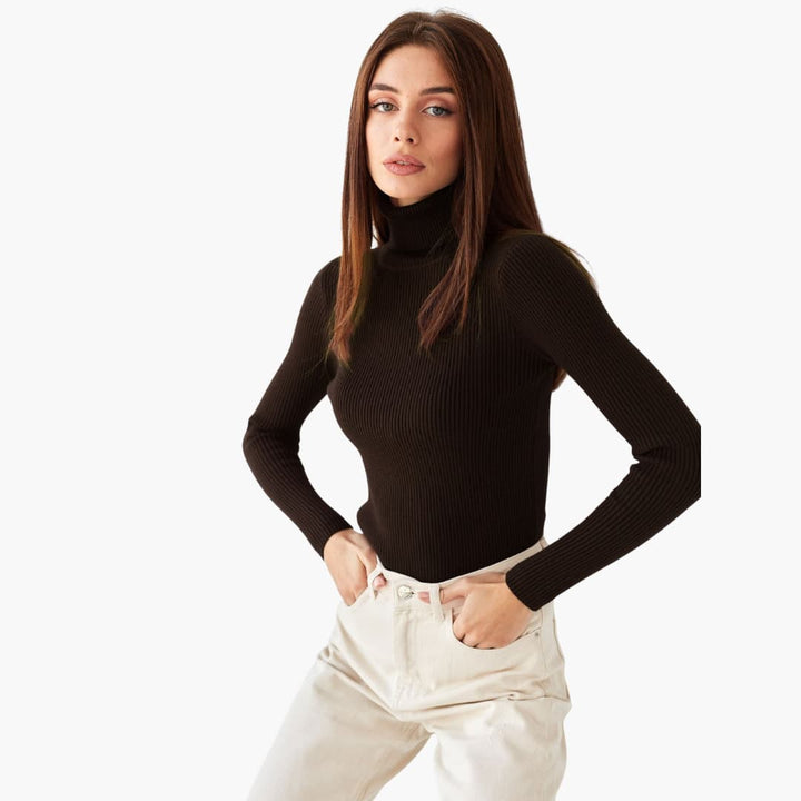 Damen Rollkragenpullover mit gerippter Oberfläche und langen Ärmeln