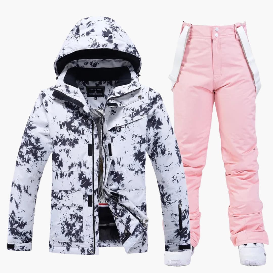 Damen-Skianzug mit Kapuzenjacke und Hosenträgerhose