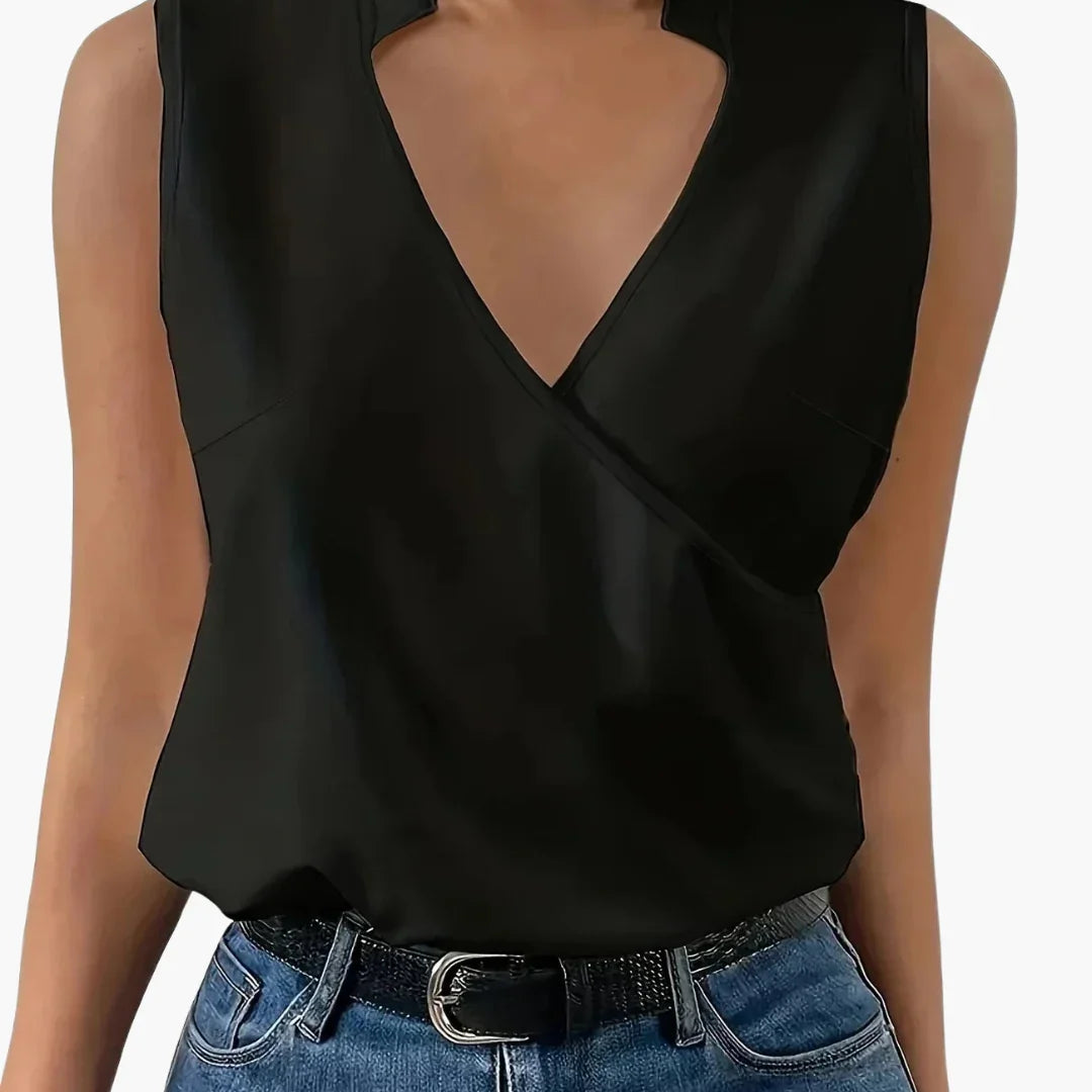 Ärmellose Wickelbluse mit Kragen für Damen - ModeMüller