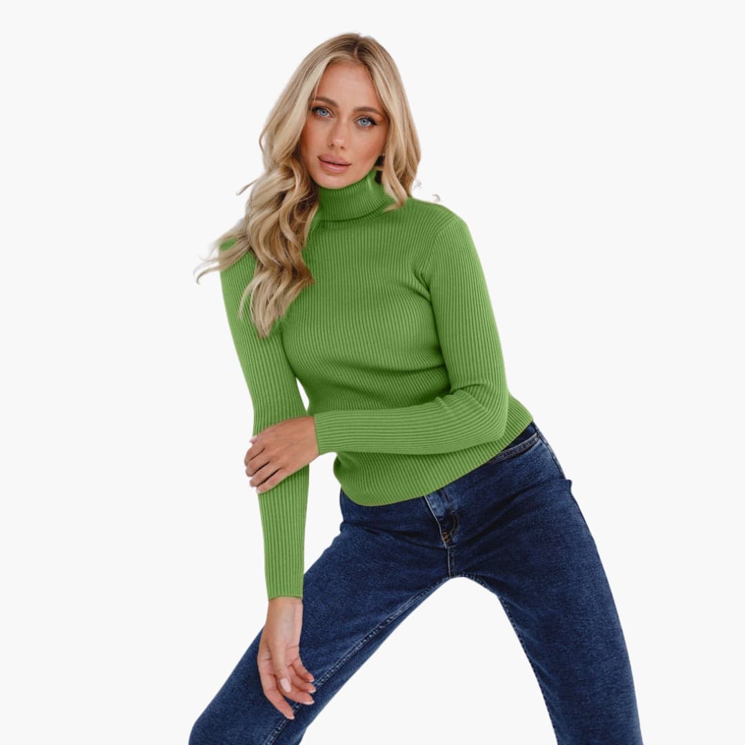 Damen Rollkragenpullover mit gerippter Oberfläche und langen Ärmeln