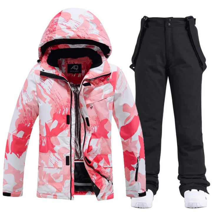 Damen-Skianzug mit Kapuzenjacke und Hosenträgerhose