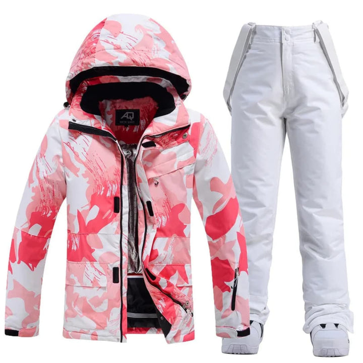 Damen-Skianzug mit Kapuzenjacke und Hosenträgerhose