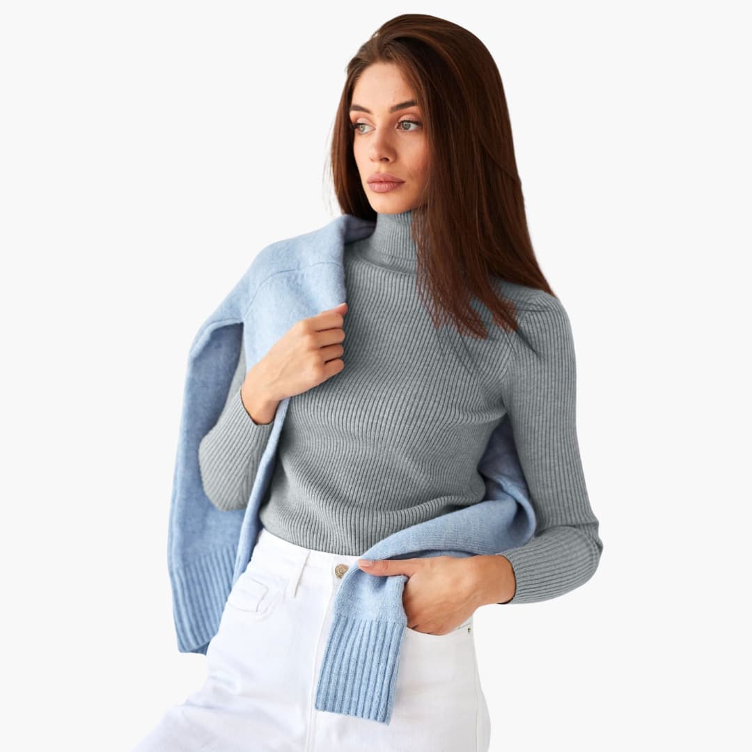 Damen Rollkragenpullover mit gerippter Oberfläche und langen Ärmeln