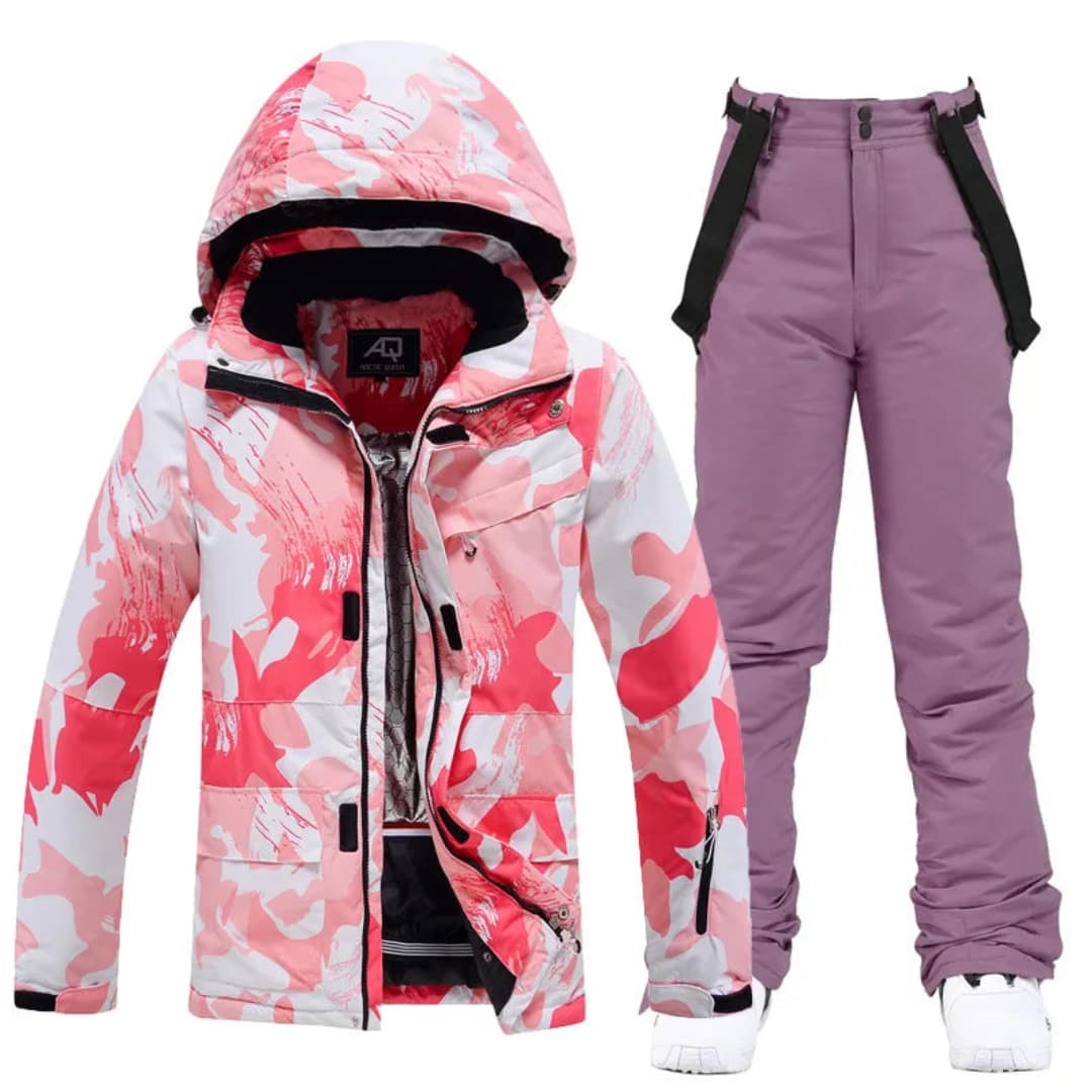 Damen-Skianzug mit Kapuzenjacke und Hosenträgerhose