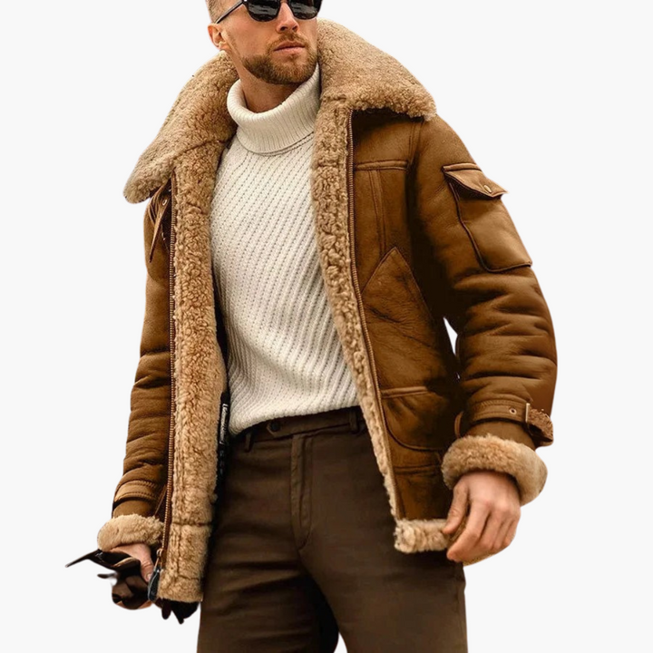 Herrenjacke mit Fellkragen und warmem Design
