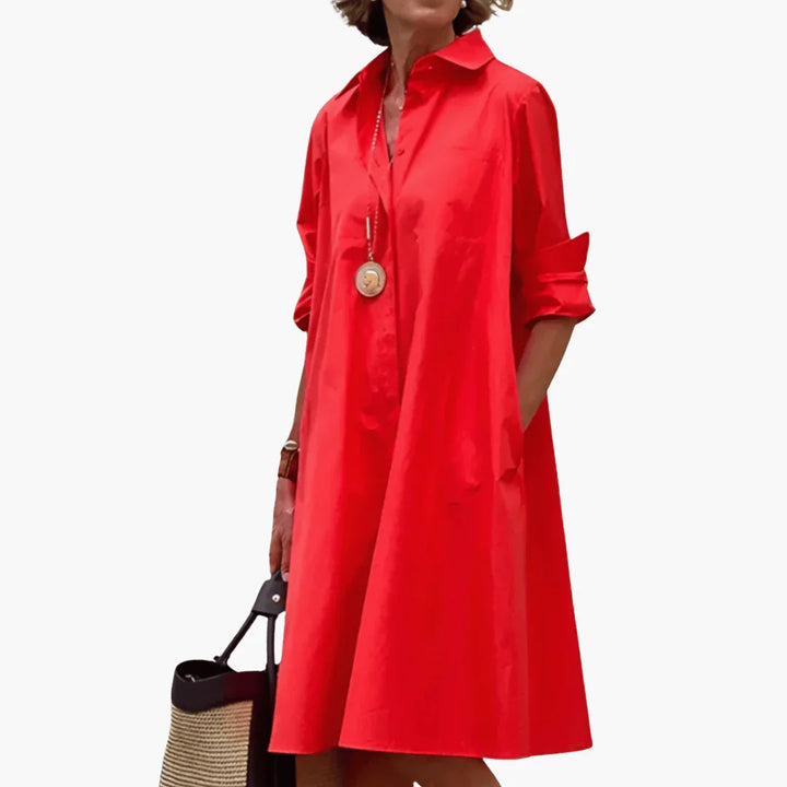 Kragen Shirtkleid mit Taschen für Damen