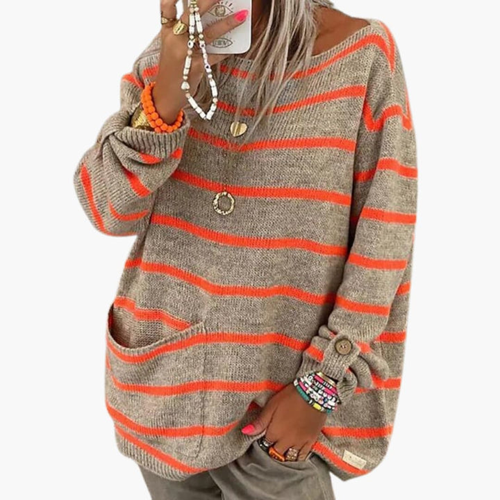 Damen Strickpullover mit U-Boot-Ausschnitt und Fronttasche