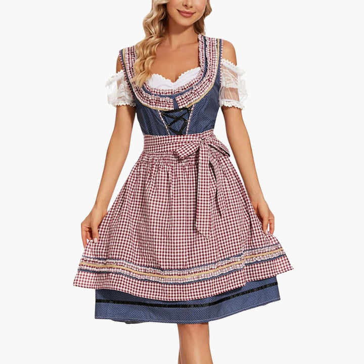 Damen Dirndl Kleid mit Karomuster und Schürze | Oktoberfest 2025