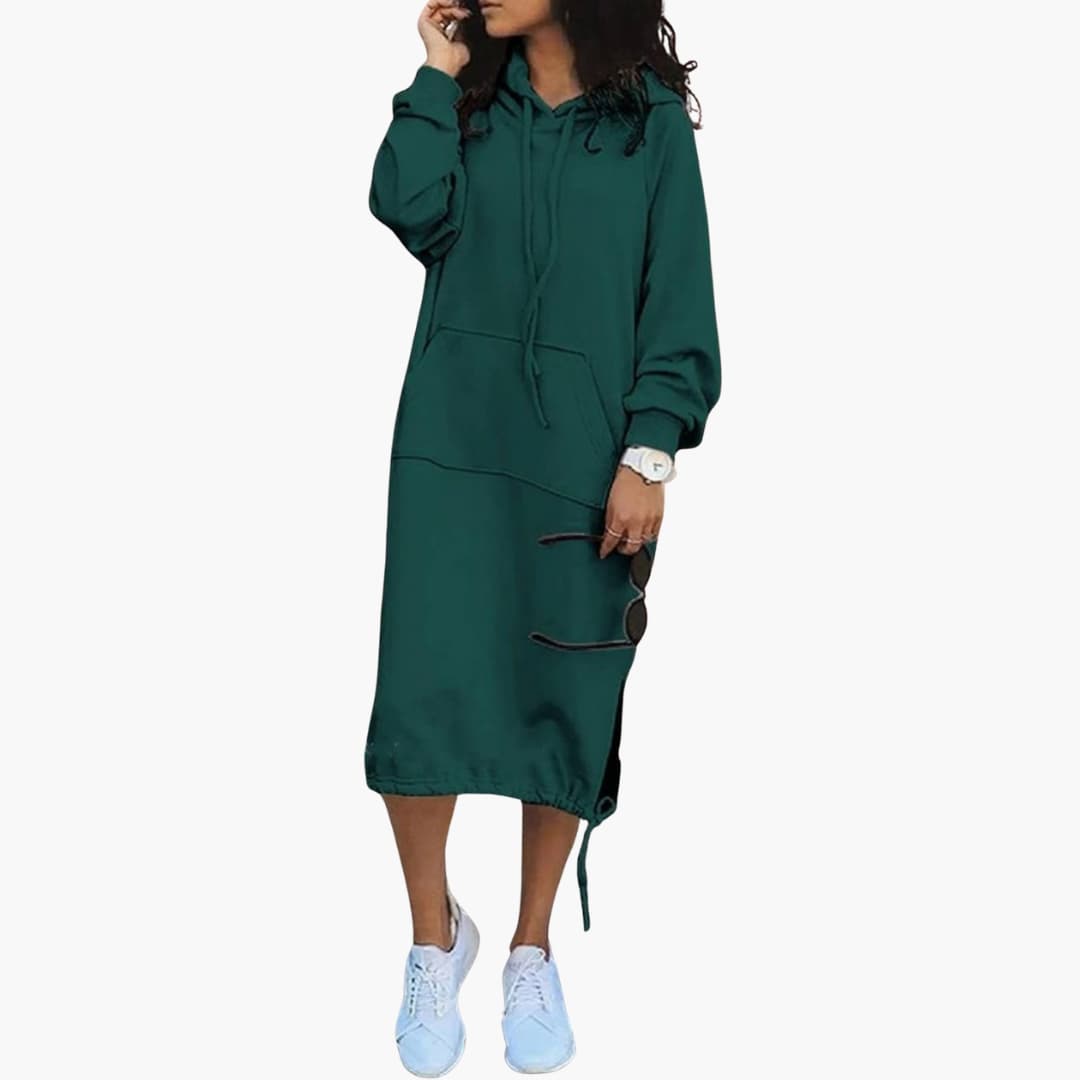 Damen Hoodie Kleid mit langen Ärmeln und Fronttasche