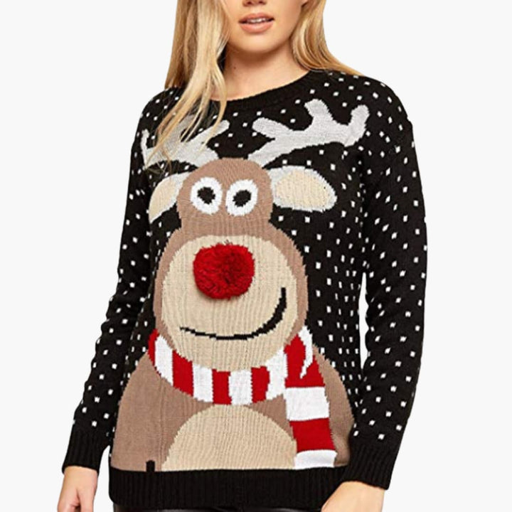 Damen Weihnachts-Pullover mit Rentier und Strukturdetails