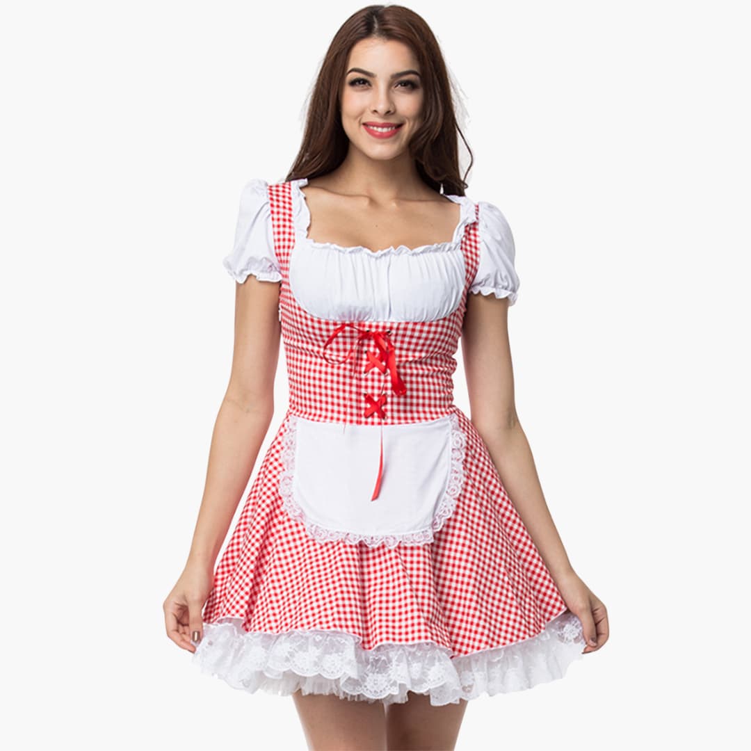 Damen Dirndl Kleid mit schulterfreiem Ausschnitt | Oktoberfest 2025