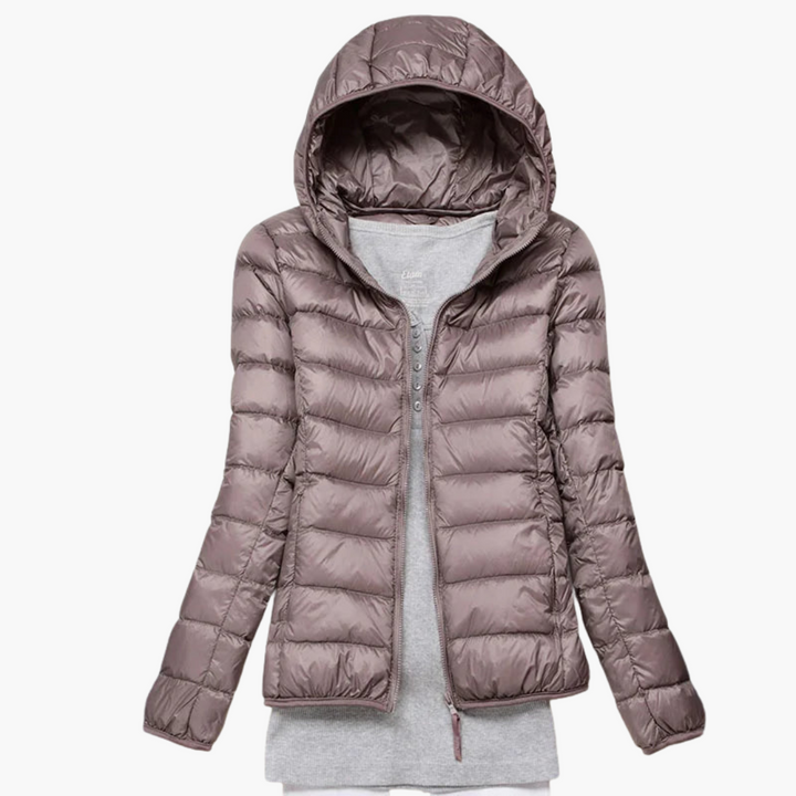 Damen Daunenjacke mit Kapuze und elastischen Bündchen