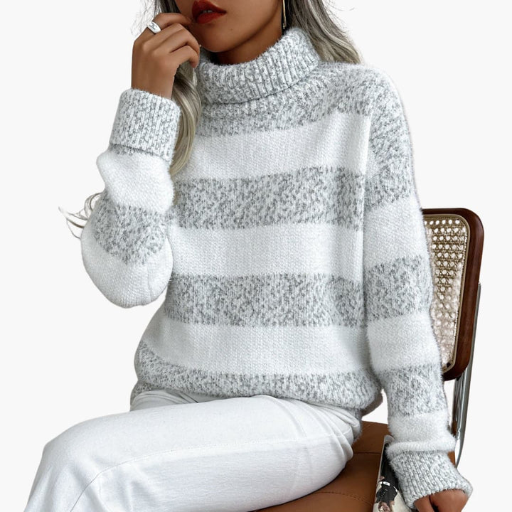 Damen pullover mit Rollkragen und gestreifter Oberfläche