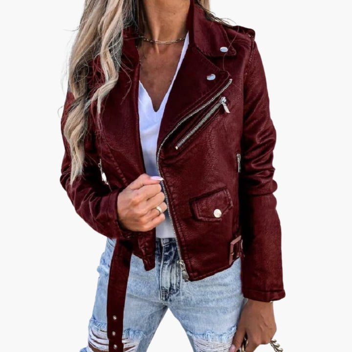 Damen Bikerjacke mit Reverskragen und Reißverschluss