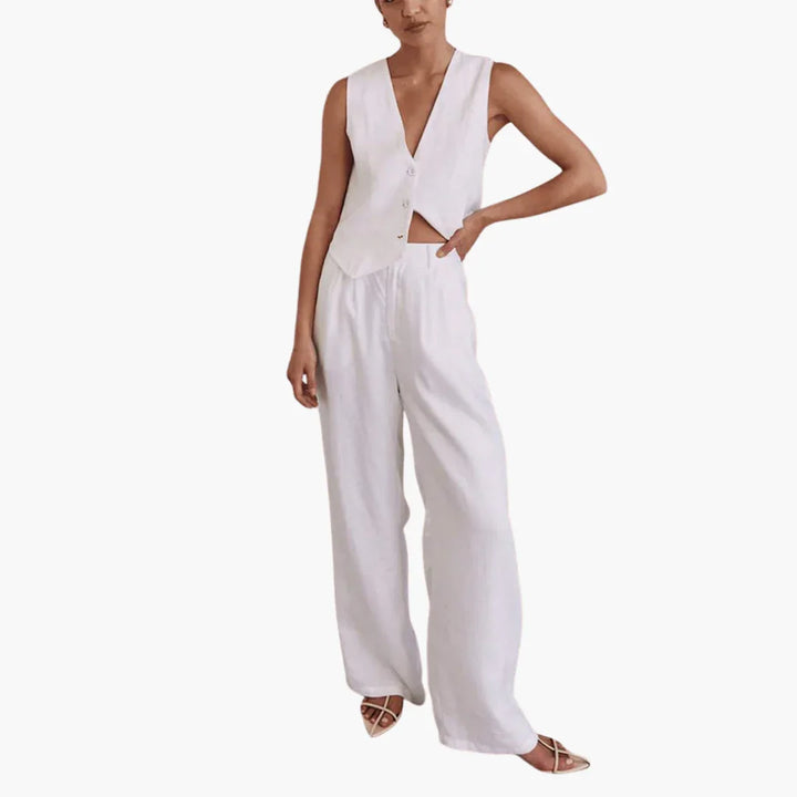 Leinen Zweiteiler Weste Hose für Damen