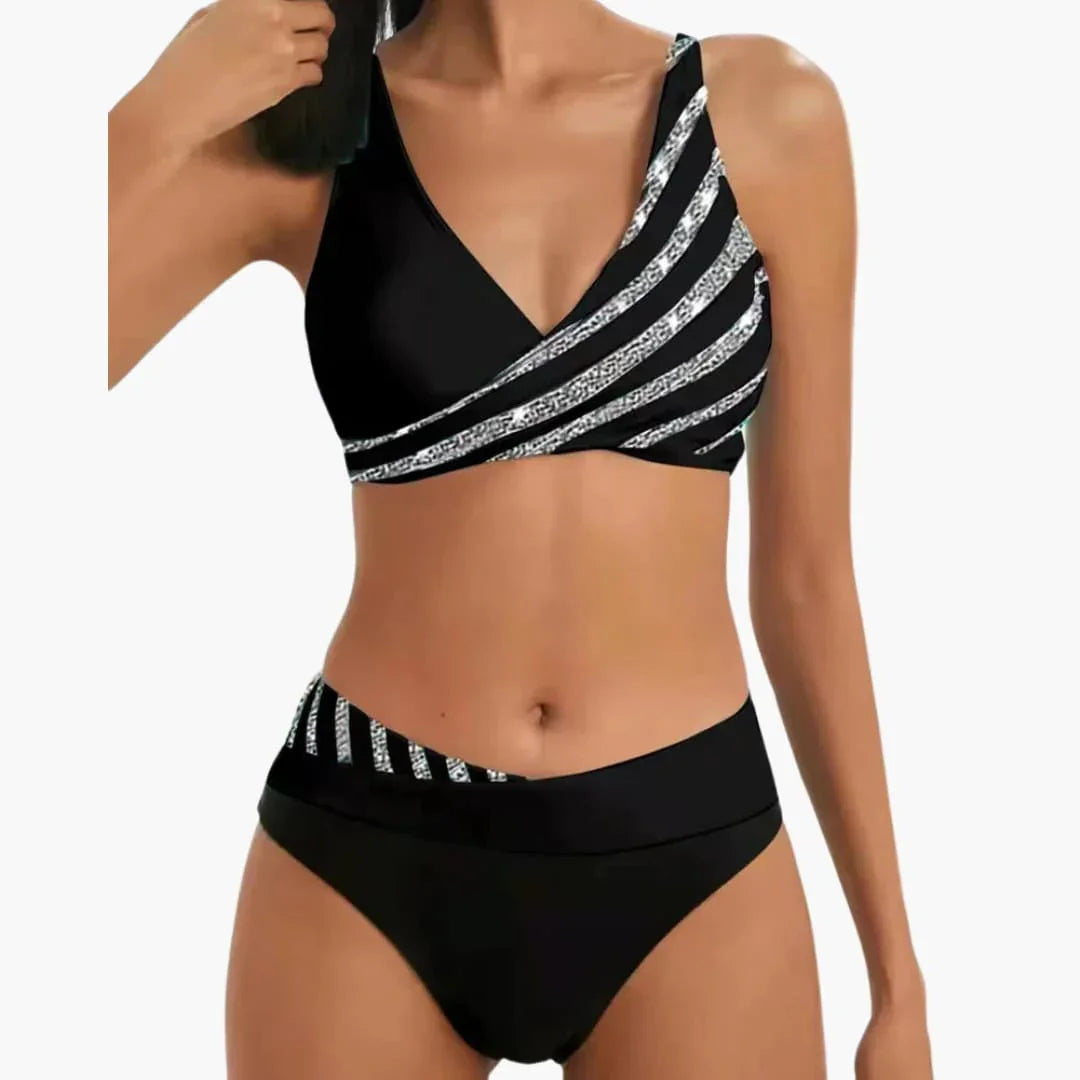 Glitzerstreifen Bikini-Set für Damen