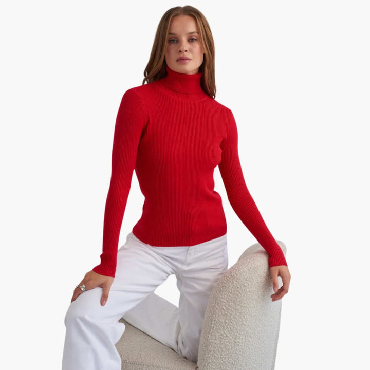 Damen Rollkragenpullover mit gerippter Oberfläche und langen Ärmeln