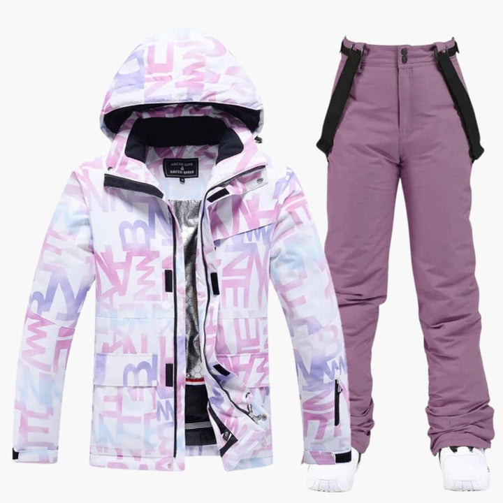 Damen-Skianzug mit Kapuzenjacke und Hosenträgerhose