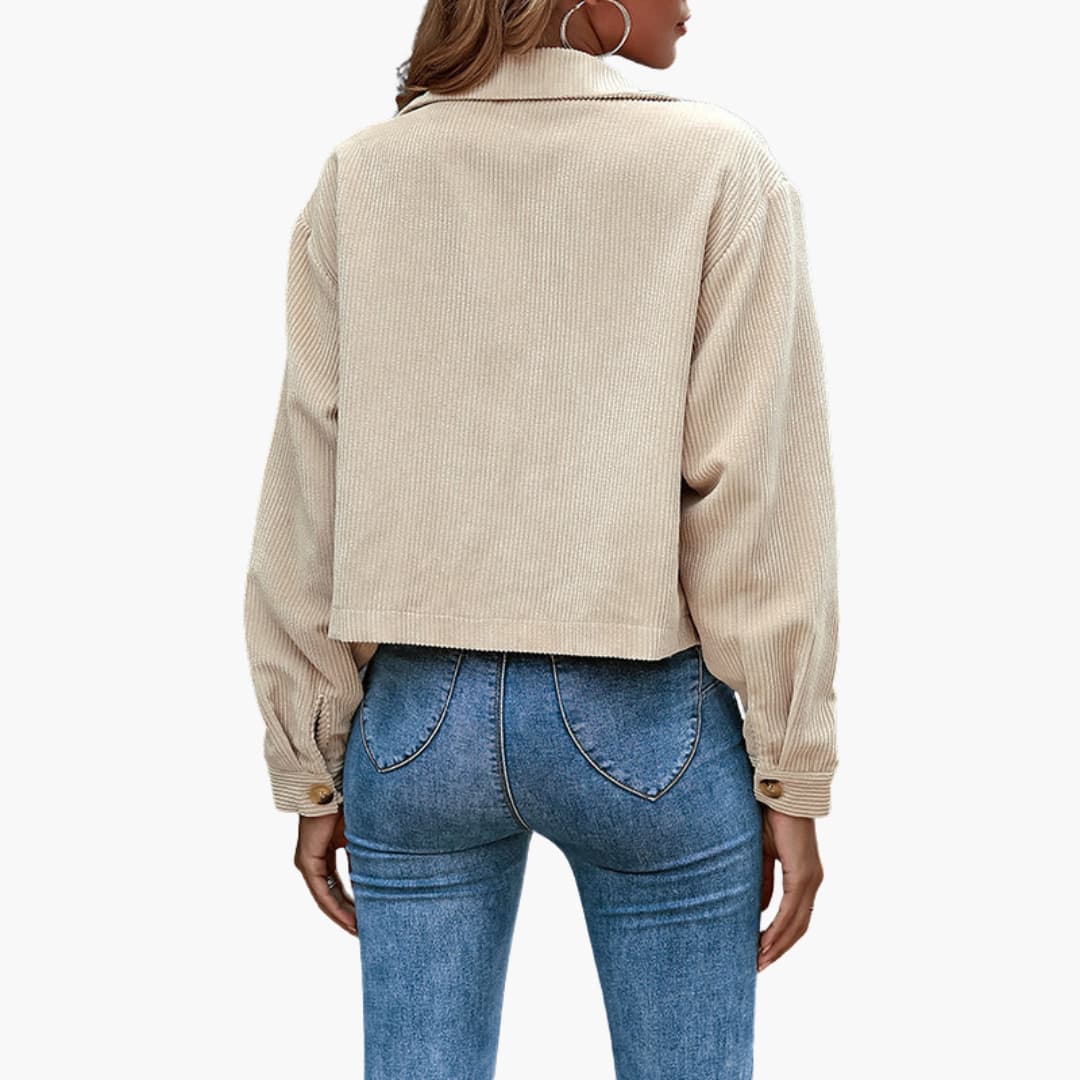 Damen Cordjacke mit Reverskragen und Knopfverschluss