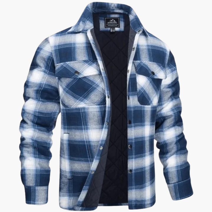 Herrenjacke mit Karomuster und durchgehendem Reißverschluss