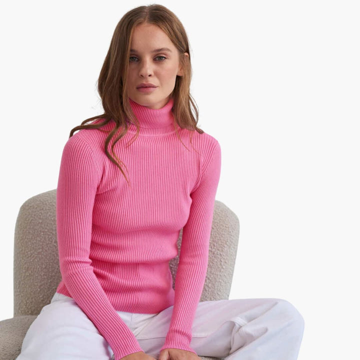 Damen Rollkragenpullover mit gerippter Oberfläche und langen Ärmeln
