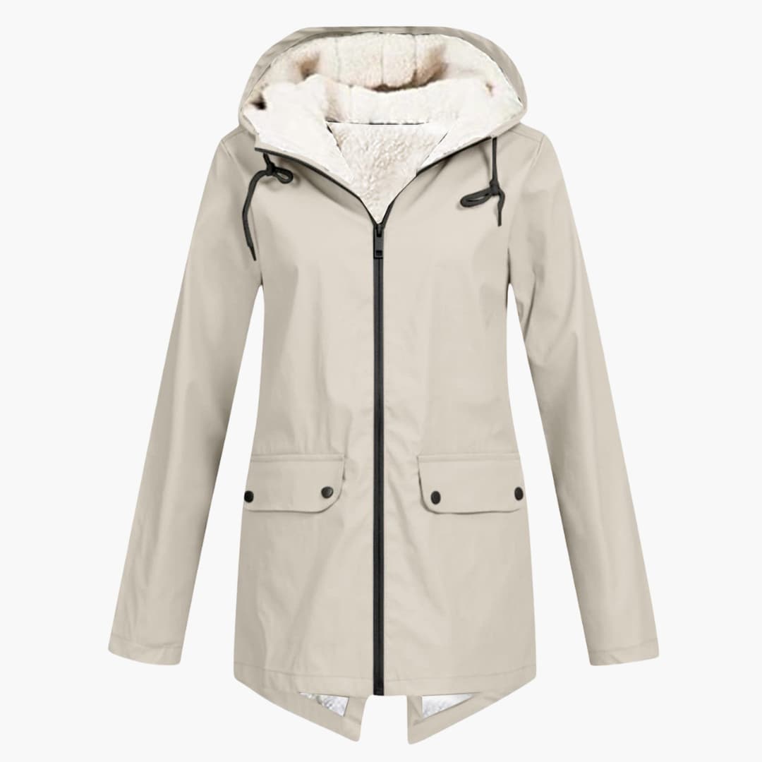 Damen Trenchcoat mit Kapuze, Reißverschluss und Fronttaschen