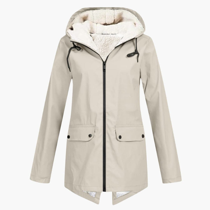 Damen Trenchcoat mit Kapuze, Reißverschluss und Fronttaschen