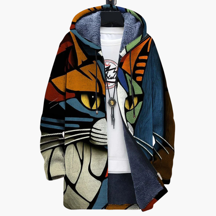 Damen Cardigan mit Knopfleiste und Katzenmotiv