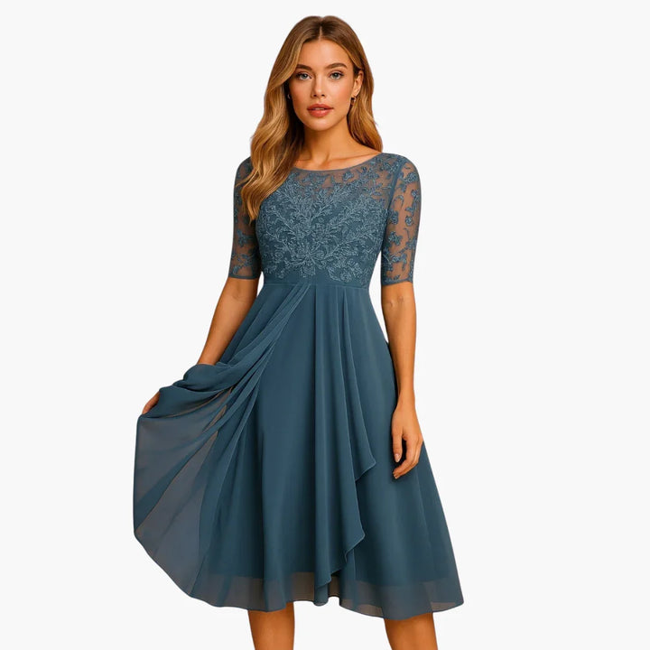 Spitzenärmel Midi Kleid für Damen