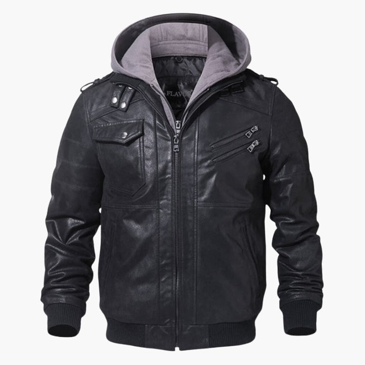 Herrenjacke mit Reißverschluss vorne und angesetzter Kapuze
