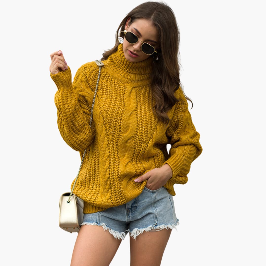 Damen-Strickpullover mit Rollkragen und Zopfmuster-Oberfläche