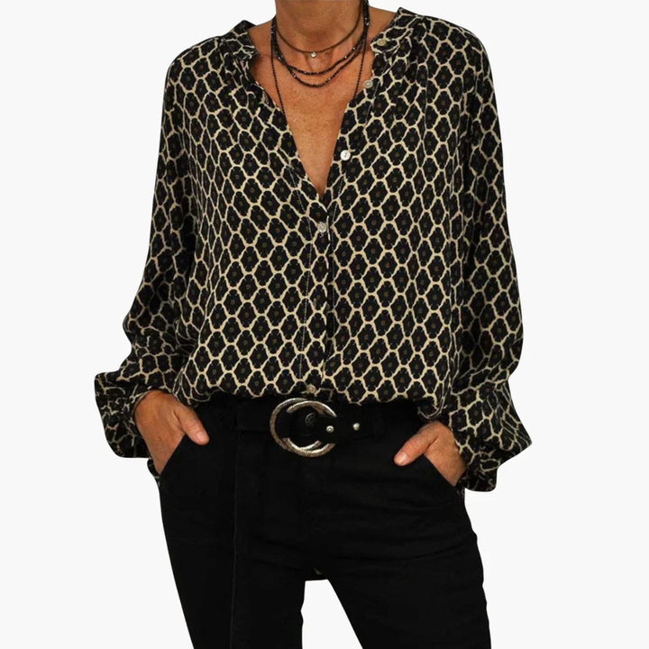 Geometrische V-Ausschnitt Bluse für Damen