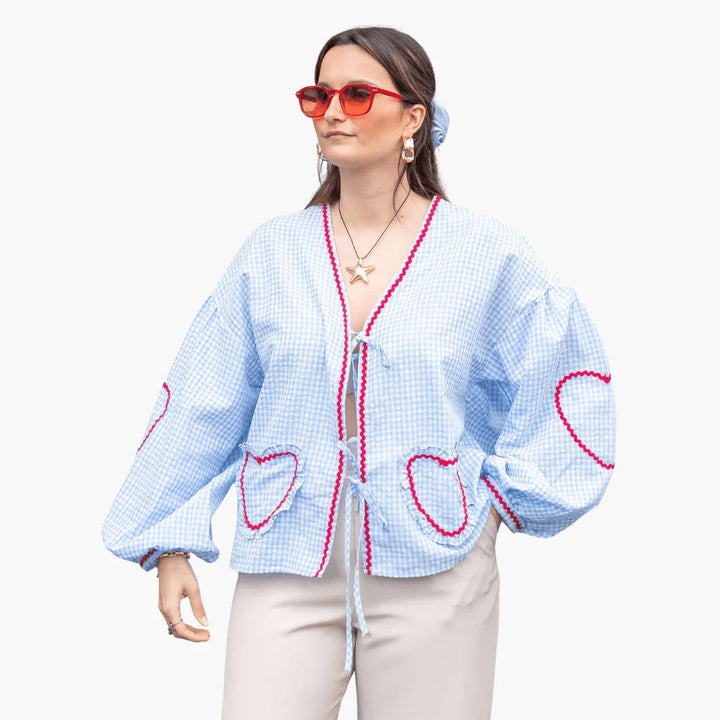 Herztaschen Karobluse für Damen