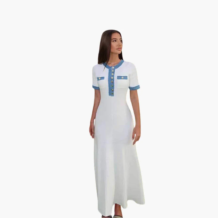 Maxi Kurzarmkleid mit Denim Besatz für Damen