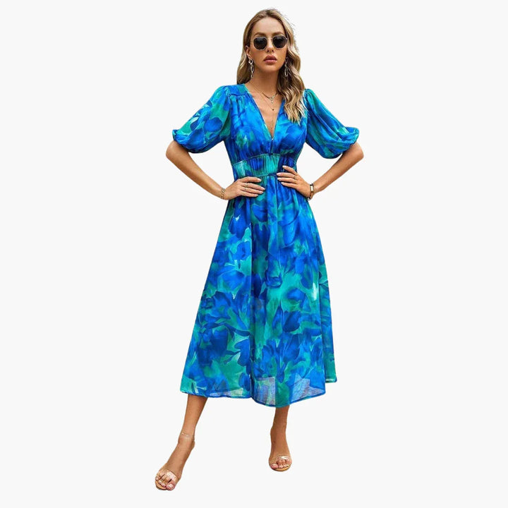 Blumen Midikleid mit Puffärmeln für Damen