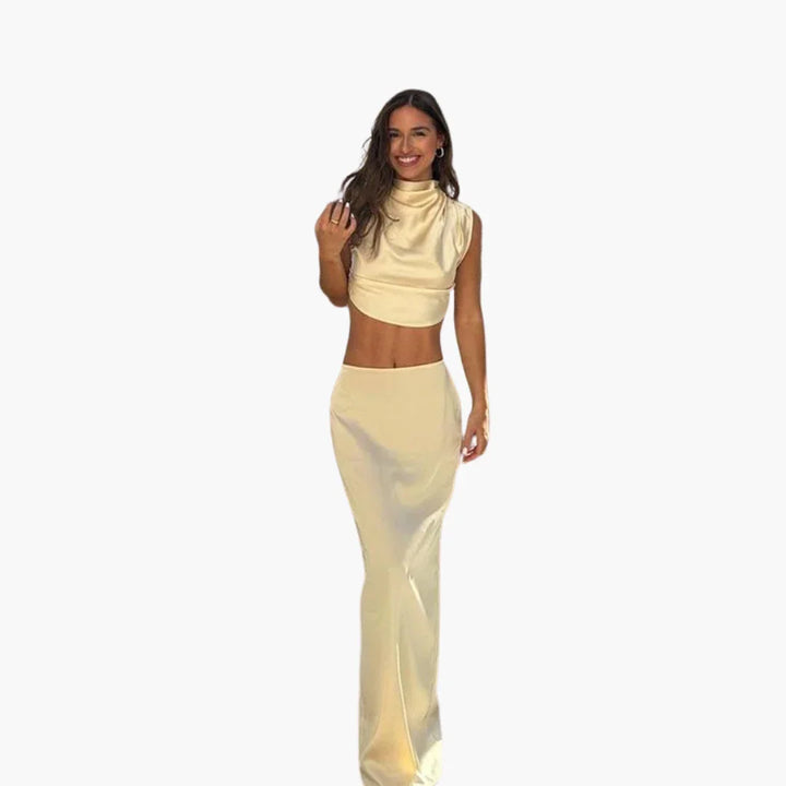 Ärmelloses Satin Zweiteiler Set für Damen