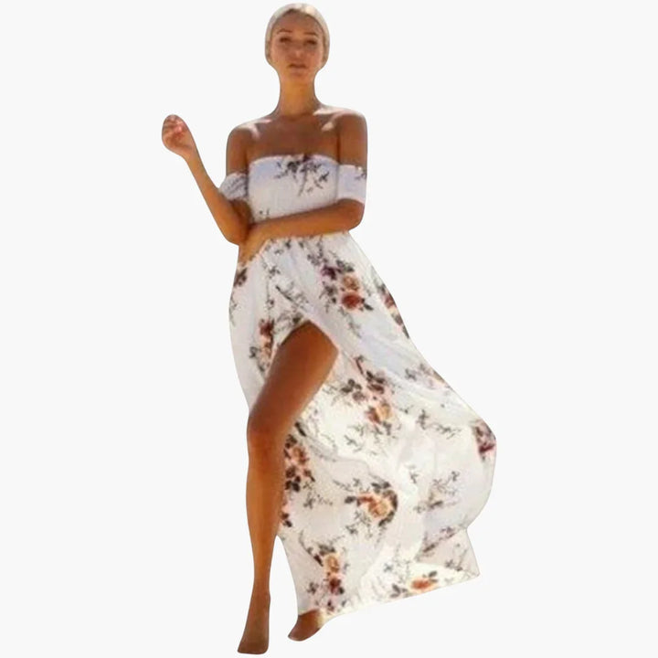 Schulterfrei Blumen Midi Kleid für Damen